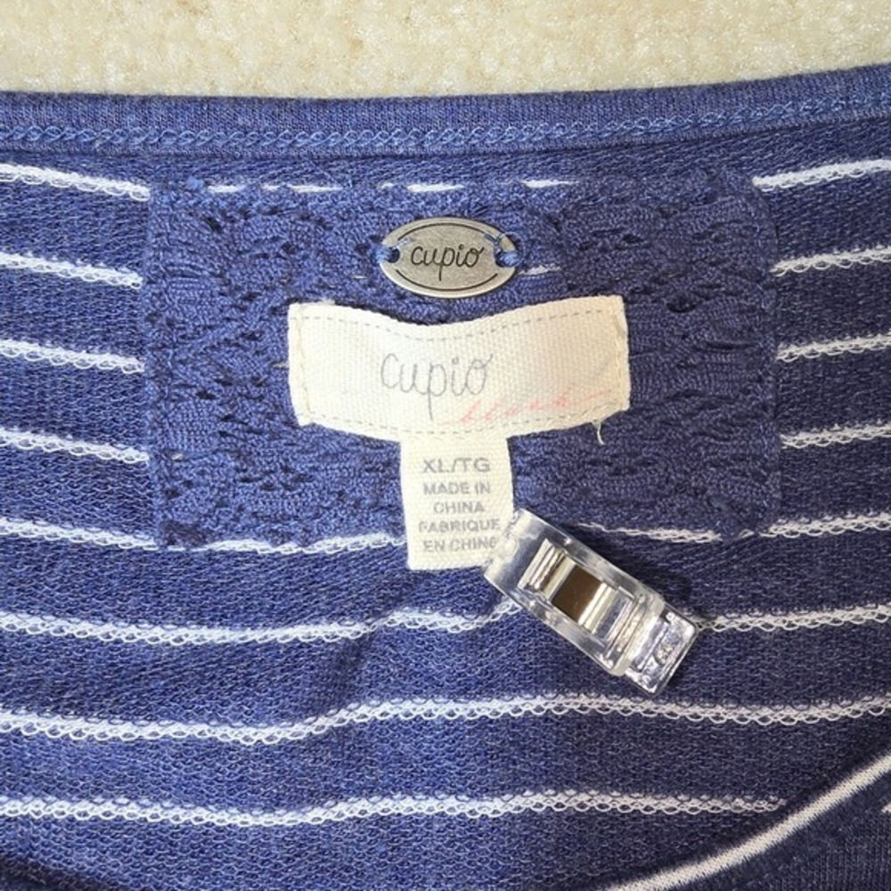 Cupio Blue White Striped 3/4 Sleeve Drawstring Waist Knit Dress XL - Picture 5 of 6